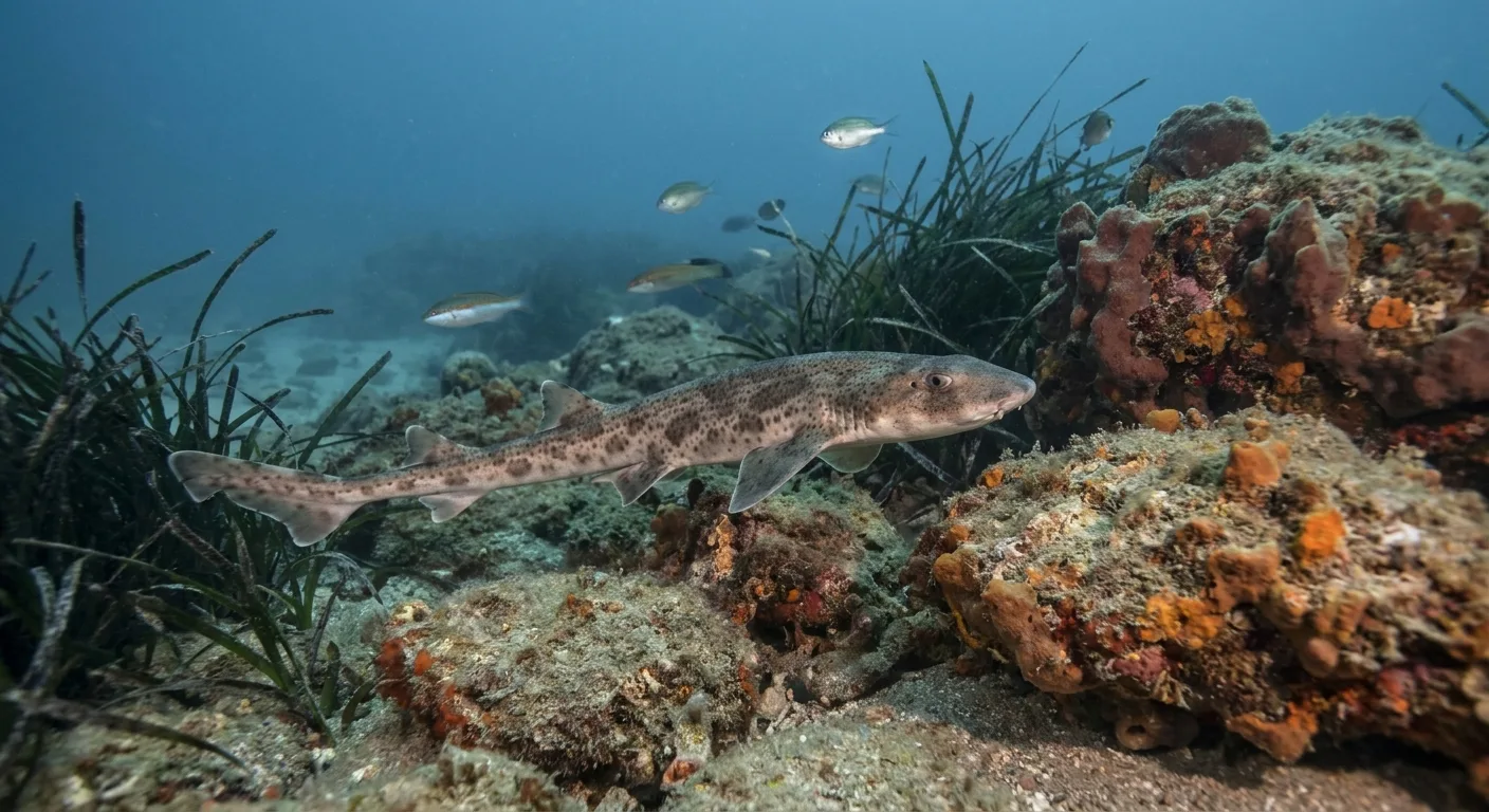 Mediterranean sharks: a diver watching a blue shark near a reef, image 1